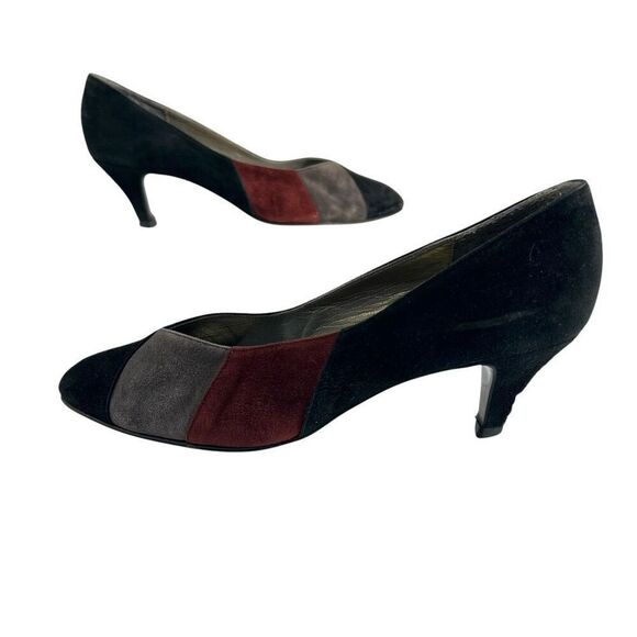 Yves Saint Laurent Black Gray & Red Suede Pumps Heels Sz6 Vintage - Picture 6 of 11